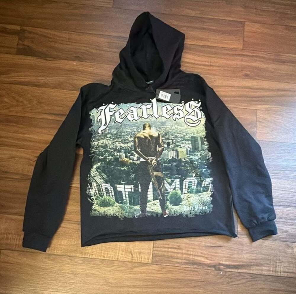 Left Point Fearless Graphic Rhinestone Black Pullover Hoodie